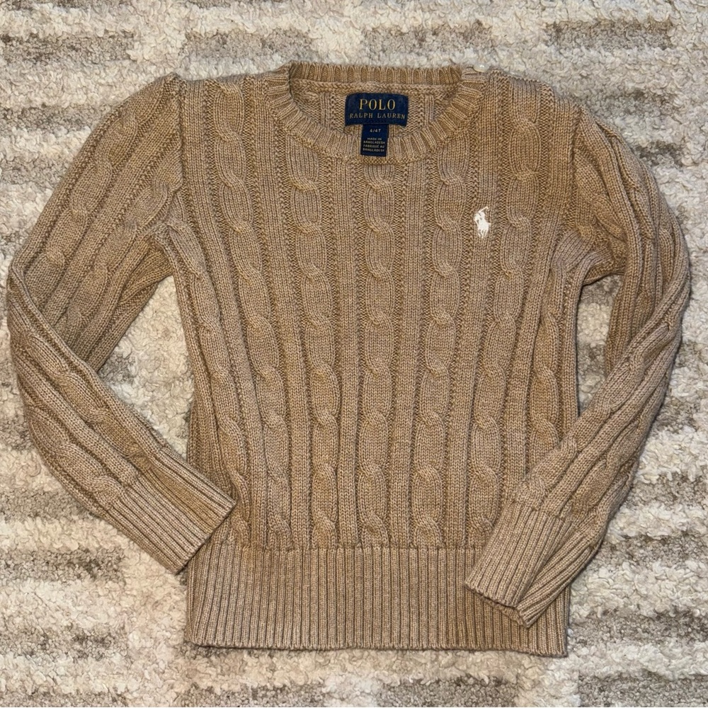 Polo Ralph Lauren Girls‎ Cable Knit Crewneck Sweater Tan Brown Size 4